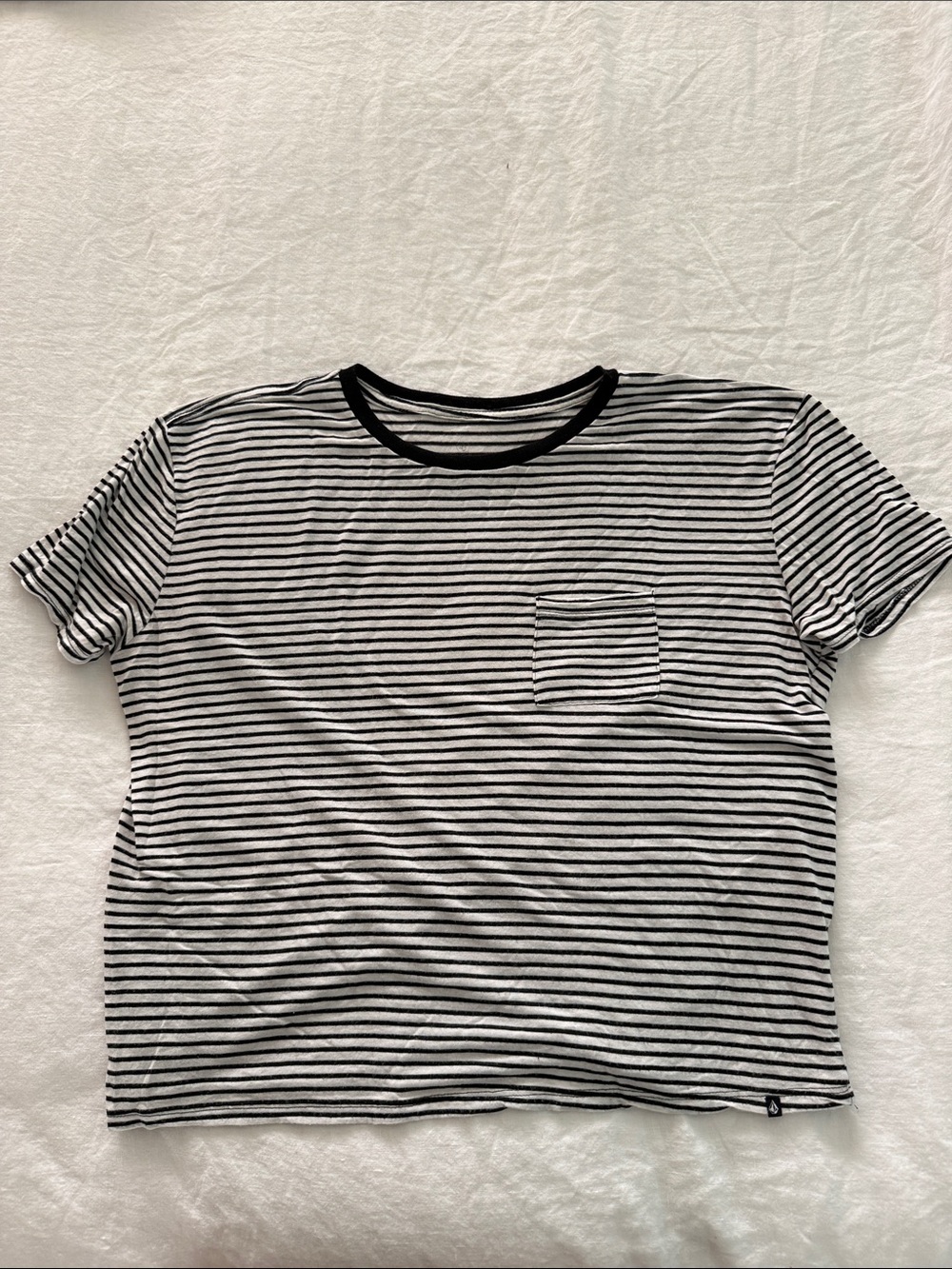 Volcom Black & White Striped Short-Sleeve Pocket Tee